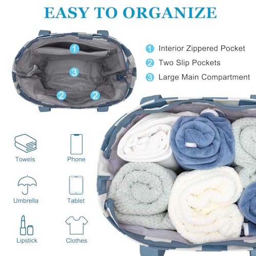 VASCHY Beach Bag for Women, Foldable Waterproof Sandproof Beach Tote with Zipper/Mesh Pockets for Vocation/Cruise/Gym/Travel4