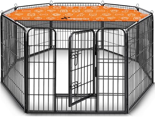 TRESKO® Recinzione Recinto 60 cm per Cani, Gabbia per Cuccioli con 8 picchetti inclusi, Box in Metallo Robusto (77 x 60 cm)