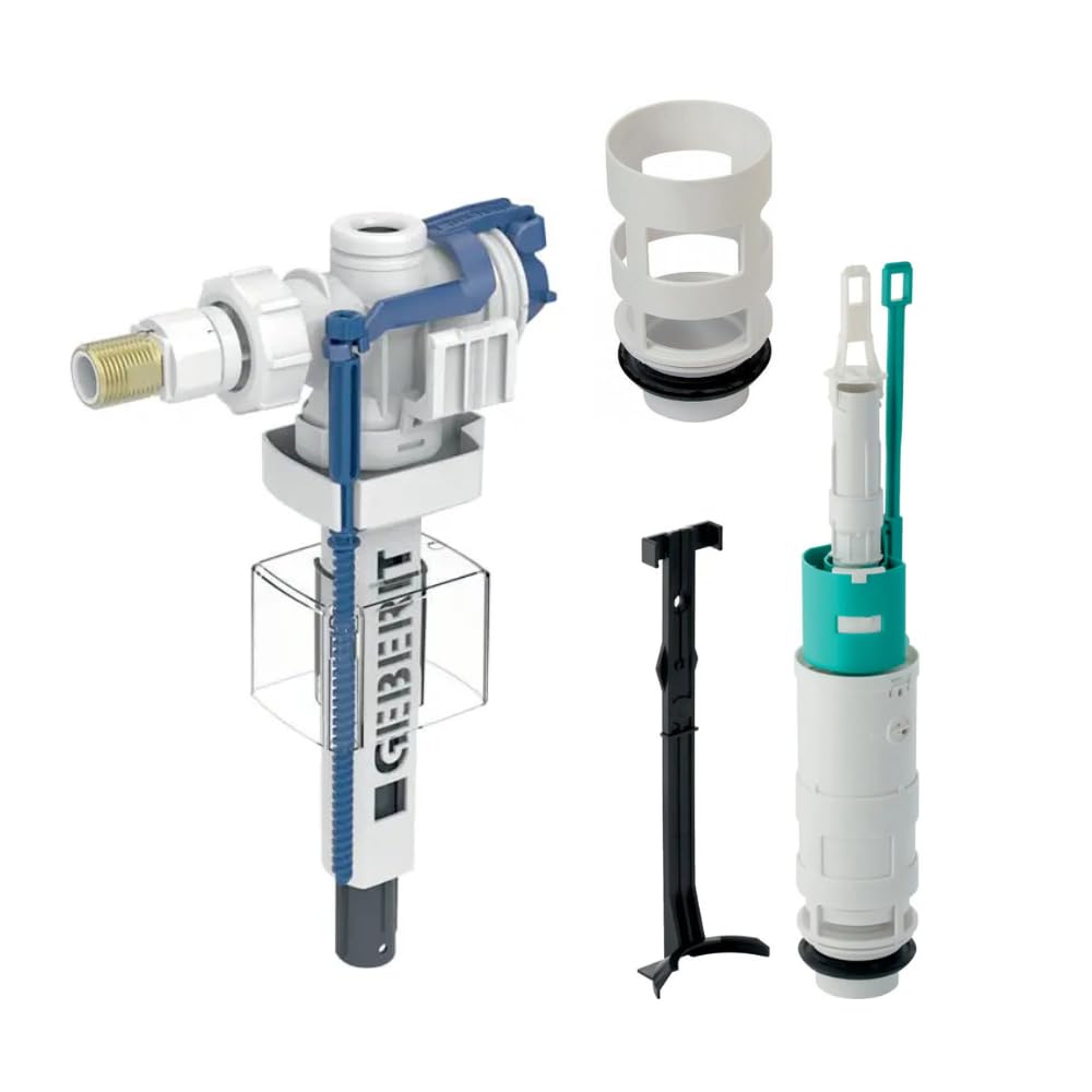 Geberit Universal Set Bassin Korb 240.500.00.1 Schwimmerventil 240.715.00.5 mit Heberglocke 240.501.00.1 – Komplettset für UP-Spülkasten – Wasserzulauf Ventil Ersatzteil