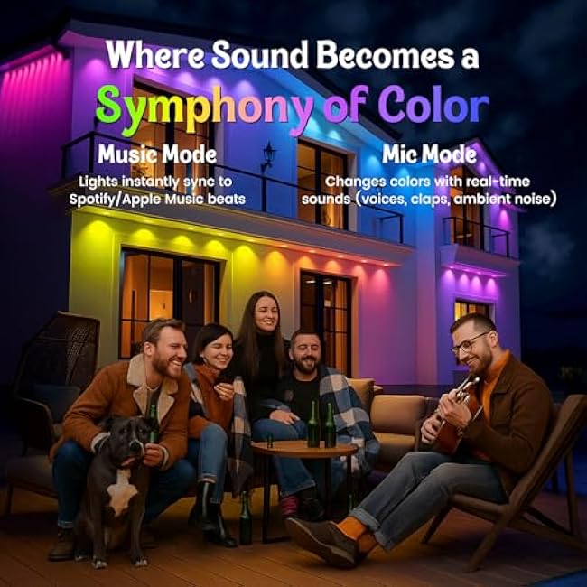 HUTAKUZE Permanent Outdoor Lights, 150FT RGB Smart Eaves Lights, IP67 Waterproof LED Outdoor Strip for House, Music Sync, APP/Remote Control, 16 Million Colors