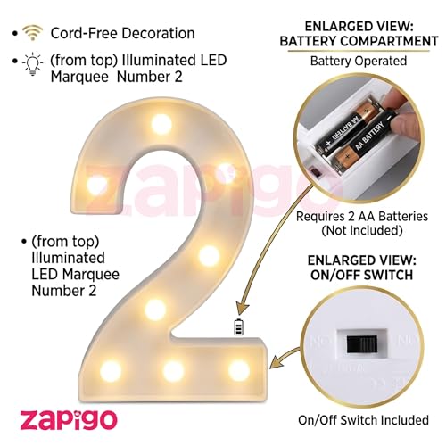 Image of Balloonistics LED Marquee Number 20 Light - Cordless Battery-Operated Light Up Number Sign for 20th Birthday, Anniversary, Wedding, Party Decoration, Wall Hanging or Table Display