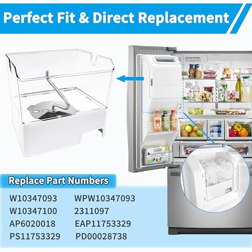 Image of Upgraded WPW10347093 W10347093 Removable Ice Bin Assembly Replacement for W10347100 Ice Container, Compatible with Whirlpool Refrigerator Ice Maker, Fits WRF736SDAM14, WRF736SDAM13 Ice Bucket
