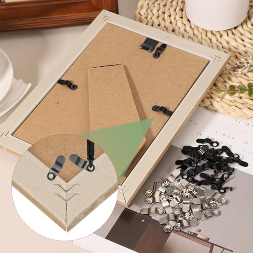 Image of uxcell 200pcs Picture Frame Backing Clips, 0.94 inch Photo Frame Turn Buttons Fasteners Hardware Corner Clip with 200pcs Screw for Hanging Pictures Craft Drawings, Bow Shaped Black