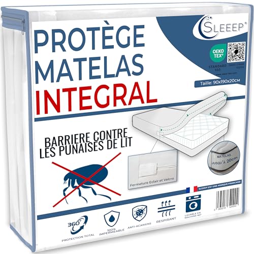 SLEEEP - Funda de colchón de 90 x 190 + 20 cm con cremallera, protección de colchón integral, impermeable OekoTex – Calidad Hotelería