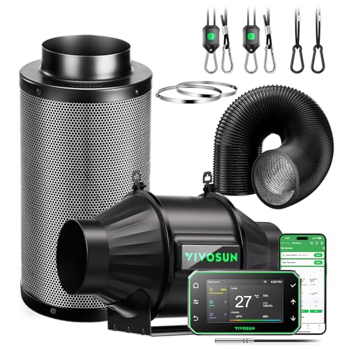VIVOSUN Kit d‘Extraction d’Air Intelligent Pro 100mm AeroZesh T4 GrowHub E42A+ Contrôle VPD Température Humidité, Connexion APP Filtre à Charbon Actif...