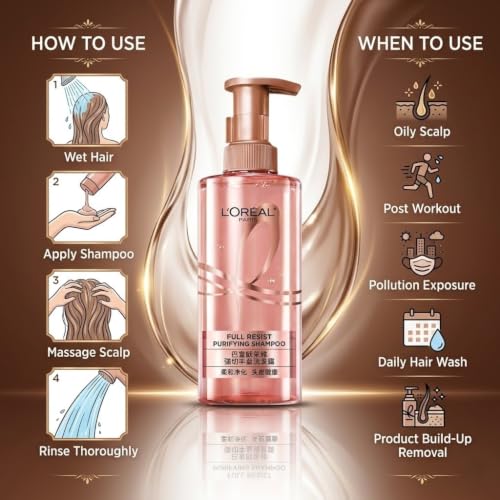 Image of L'Oreal Paris Elseve Full Resist Scalp Purifying Shampoo 440ml | Deep Cleansing Shampoo for Oily Scalp & Hair | Removes Excess Oil, Dirt & Build-Up | Refreshing Daily Hair Care