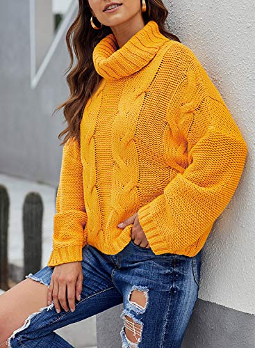 Image of Dokotoo Womens 2026 Winter Fall Solid Turtleneck High Neck Balloon Long Sleeve Sweaters Pullover Outerwear
