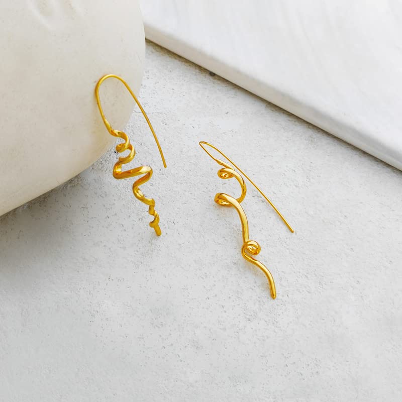 Silver Gold Earrings for Women Trendy Spiral Threader Earrings Silver Dangle Drop Earrings Hypoallergenic 14k Gold Unique Earrings Women Twist Simple Earrings Unique Jewelry for Women4