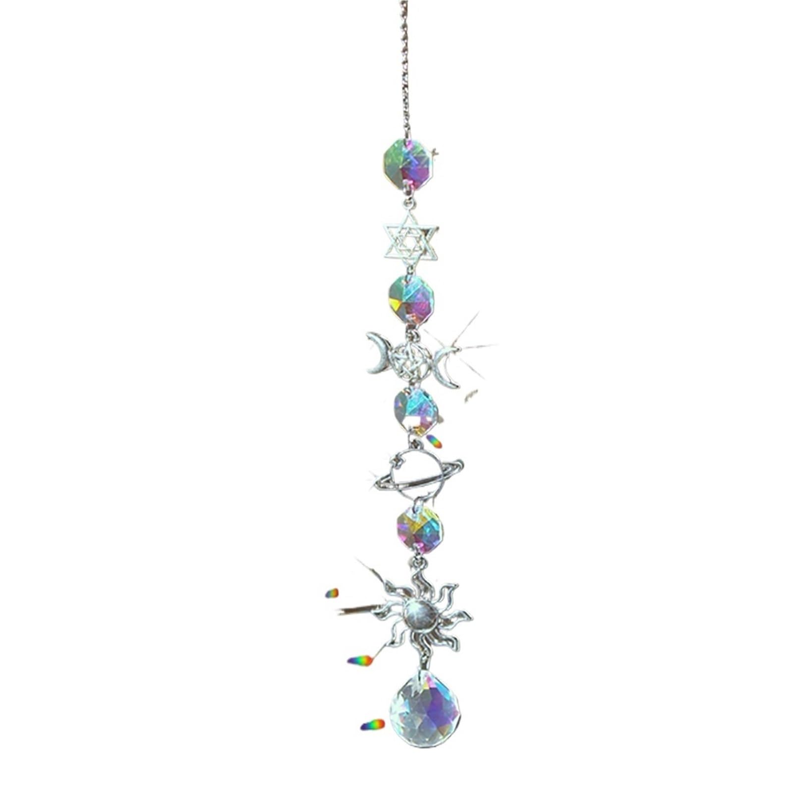 Wind Chimes 1pc Crystal Wind Chime Moon Sun Catcher Diamond Prisms Pendant Dream Rainbow Hanging Drop Home Garden Decor Windchime(Sliver-2)