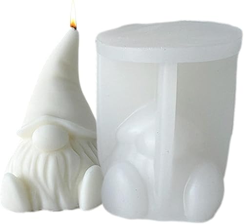 Molde de vela de silicona 3D, lindo molde de fundición de escultura de gnomo de Papá Noel de Navidad, molde de resina hecho a mano, molde de cera