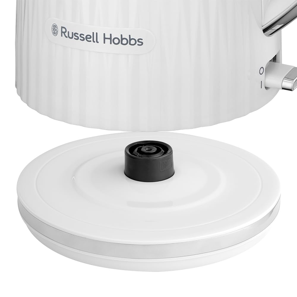 Russell Hobbs Hervidor de Agua Eléctrico, para agua caliente, té o café, 1,7 l, tapa apertura por presión, filtro extraíble y lavable, detalles cromados, blanco, 2400 W, Eden 27360-70