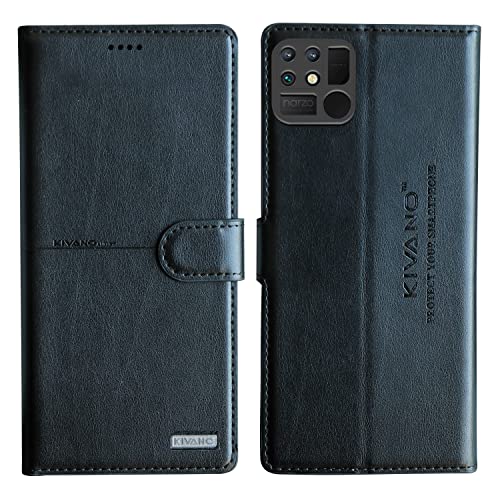 Image of KIVANO PU Leather Luxurious Design Handcrafted with Card Slots and Kickstand Magnetic Closure Wallet Flip Cover for Realme Narzo 50a (Black)