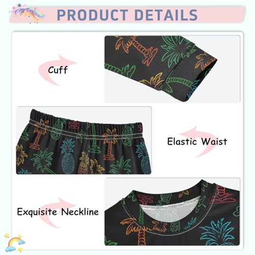 ALAZA Neon Palm Tree Pineapple Black Pajamas Long Sleeve Sleepwear 2-Piece Pajama Set4