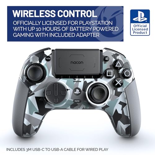 nacon revolution 5 pro officially licensed playstation wireless gaming controller for ps5  ps4  pc - hall effect trigger stops mappable buttons bluetooth audio - arctic camo