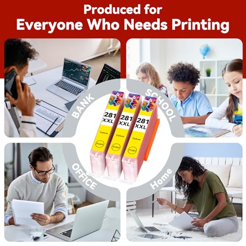 Image of CLI-281 Ink Cartridge Replacement for Canon CLI-281XXL 281XXL 281 Use for Canon PIXMA TS6320 TR7520 TS8120 TS8320 TR8520 TS9120 (3-Pack 281XXL Yellow)