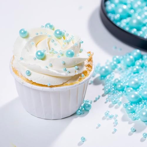 Miniatura 3 de Gránulos de perlas azules de Navidad, chispas de pastel de 4.6 onzas, 4.6 onzas, perlas de azúcar, perlas de caramelo comestibles para decoración de