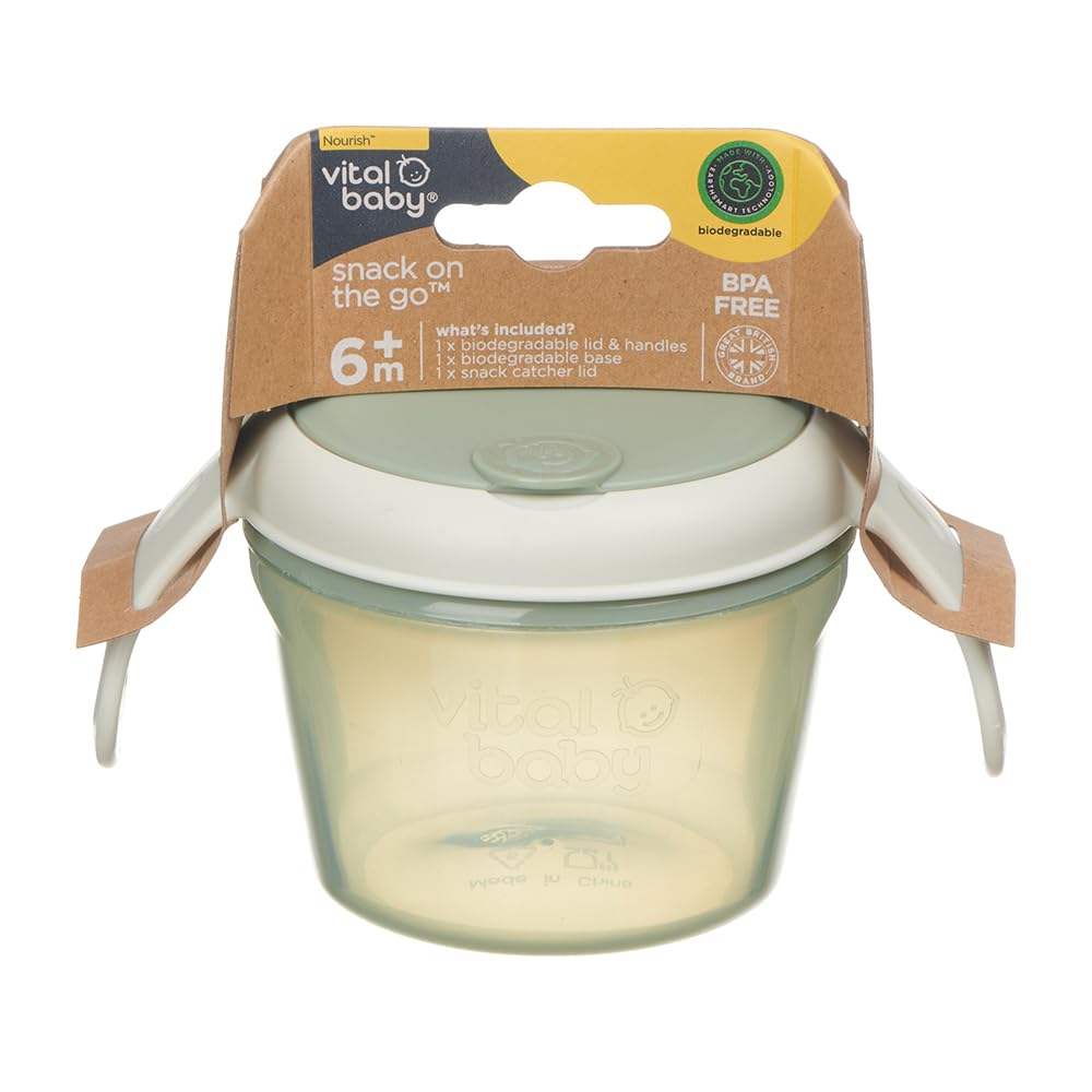 Vital Baby Nourish Toddler Snack Pot 6m+, Green, On-The-Go Snacking, Dual-Lids, Soft Silicone Slatted Lid, Easy-Grip Handles - Image 3