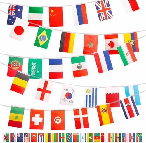 JZK 164ft 50 meters, 200 international country flags bunting world flag ...