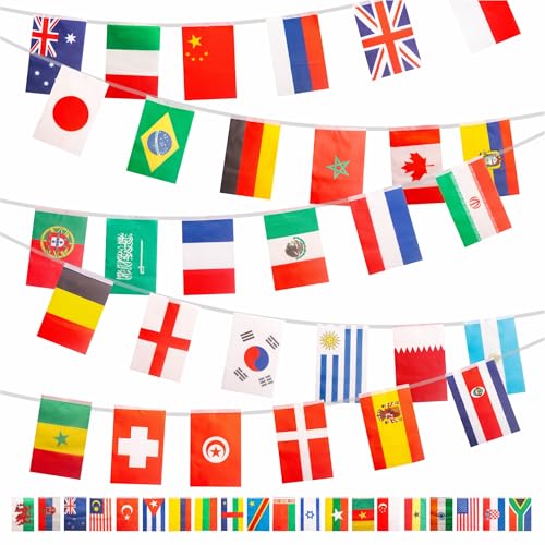 Banderas olímpicas de 13 m, banderines del mundo, banderas de 50 países, banderas del mundo, banderas internacionales, banderines del juego olímpico 2024, decoraciones de fiesta para bar, jardín al