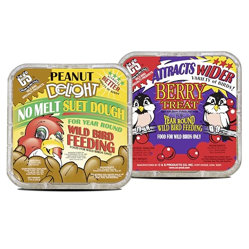 C&S Suet Variety Value Pack Peanut Delight Dough & Berry Treat Wild Bird Food Year Round Source of Energy for Birds 24 Pack