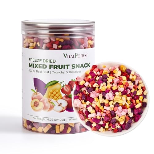 Freeze Dried Mixed Fruit Snacks - 4.23oz(120g) Crunchy Dried Fruit Mix with Strawberry Dragon Fruit Purple Sweet Potato Mango Peach & Apple Natural Healthy Dehydrated Fruits Snacks