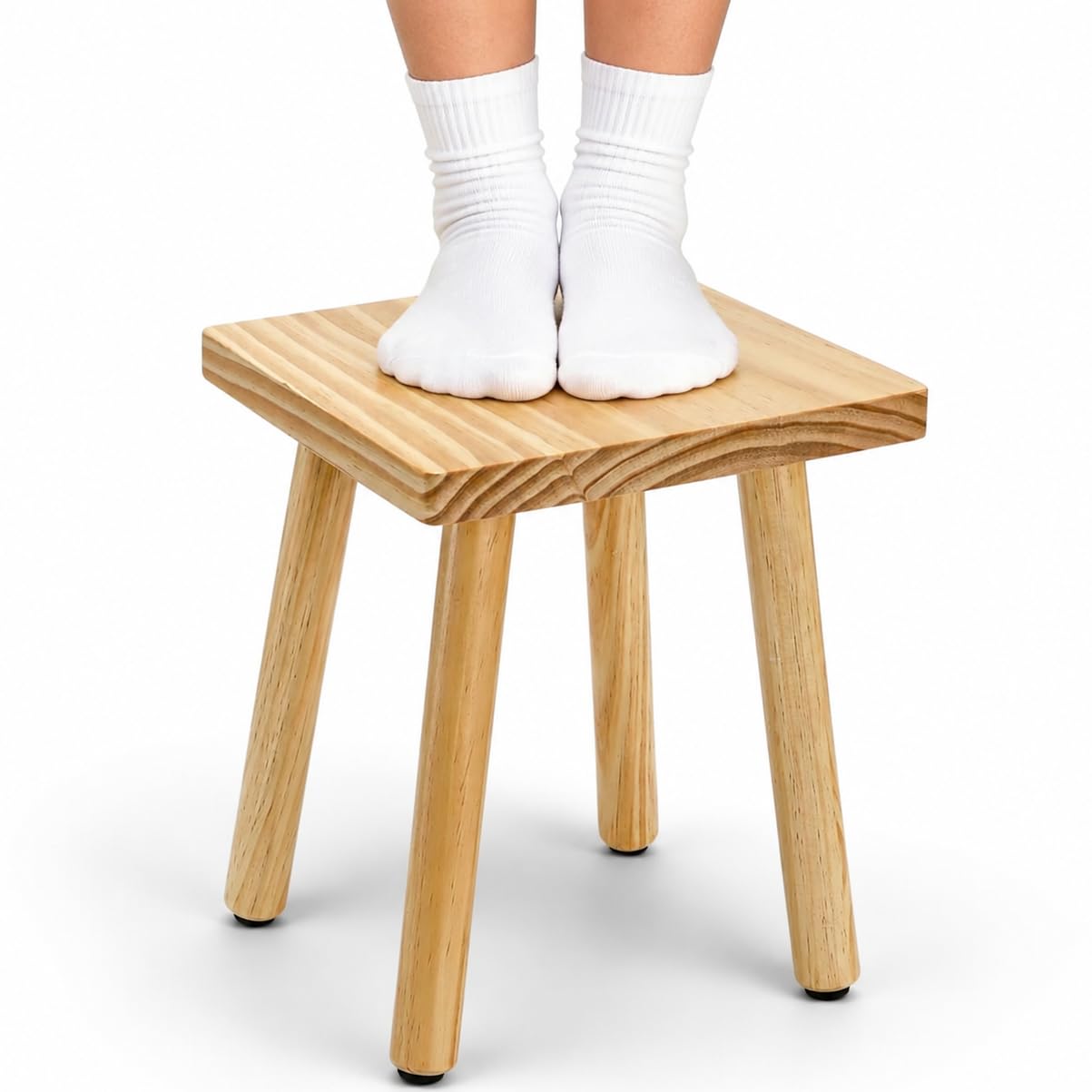 Goaste 9.5 Inch Wooden Step Stool, Solid Square Sitting Stool for Adults Kids, Multi-Purpose Short Chair Perfect Matched Sensory Table, 4-Legged Small Foot Rest Stool for Playroom, Kitchen, Bedroom