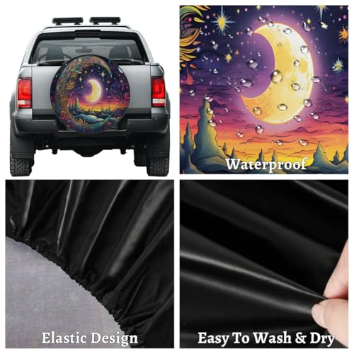 Image of Spare Tire Cover for RV Trailer, Bohemian Moon Tire Covers Universal Fit for Travel Trailer Camper Jeep RV SUV Truck Waterproof Wheel Cover (14 inch for Diameter 25 inch - 27 inch)