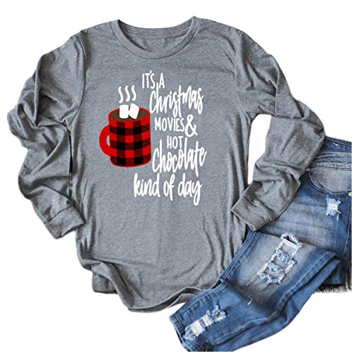 Its A Christmas Movie and Hot Chocolate Kind of Day Funny Christmas Shirts for Women Cute Tops (L, Grey3)