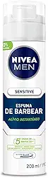 NIVEA MEN Espuma de Barbear Sensitive - Para peles sensíveis, alivia vermelhidão, com extrato de camomila e vitamina E, deslizamento suave da lâmina, reduz irritações, textura em espuma - 200ml
