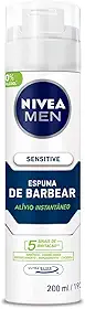 NIVEA MEN Espuma de Barbear Sensitive - Para peles sensíveis, alivia vermelhidão, com extrato de camomila e vitamina E, deslizamento suave da lâmina, reduz irritações, textura em espuma - 200ml