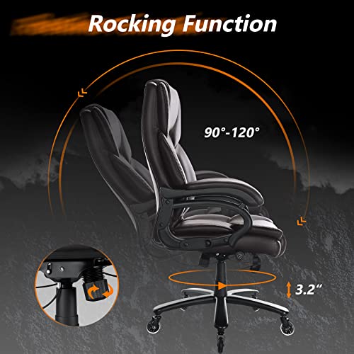 Waleaf Big And Tall 500Lb Home Office Chair, Executive Desk Chair With High Back,Heavy Duty Task Computer Chair With Tilt Lock.ergonomic Adjustable Swivel Chair With Lumbar Support (Brown) #TOP4