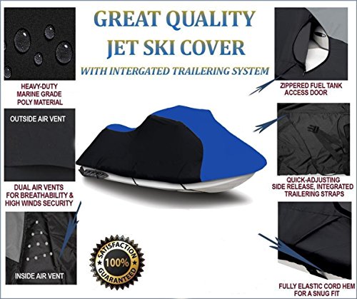 SBU Black/Blue Heavy-Duty, PWC 600D Jet SKI Cover Compatible for Sea Doo Sea-Doo Bombardier RX DI 2000 2001 2002 2003