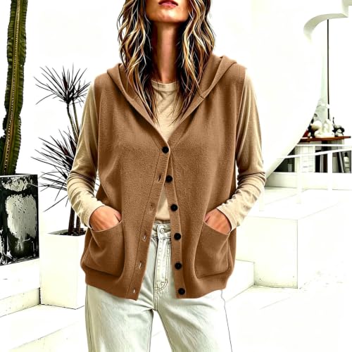 Vest for Women Hooded Button Front Knit Sleeveless Cardigan with Pockets - image 2