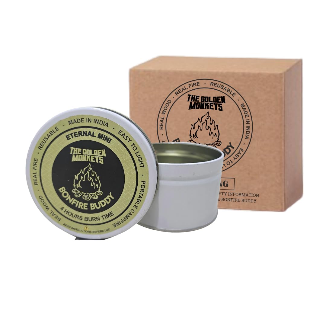 The Golden Monkeys® Bonfire Buddy – Eternal Mini 4”: Personal Outdoor Fire Pit/Cooking Stove– No Mess Real Wood Fire, Reusable - Great for Camping, Barbeques, Emergencies - 4 Hours of Burn Time (1)