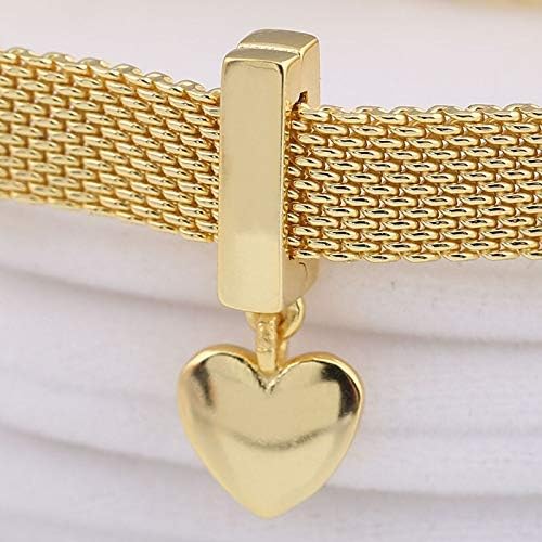 Calvas Nuevo abalorio de plata de ley 925 con reflejos de brillo de color dorado con clip de corazón flotante, pulsera de ajuste de cuentas, joyería