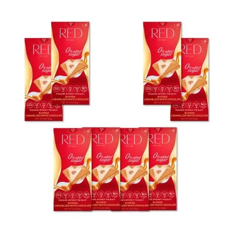 RED Delight Caramelized White Chocolate, Made with No Added Sugar, Fewer Calories and Less Fat, Full Size Bars, Pack of 8 Cover
