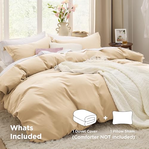 Image of Bedsure Alabaster Gleam Twin Duvet Cover - 2 Pieces Prewashed Extra Soft Bedding Set, Includes 1 Duvet Cover Twin Size 68x90 Inches with Zipper Closure & 1 Pillow Sham, Comforter Not Included
