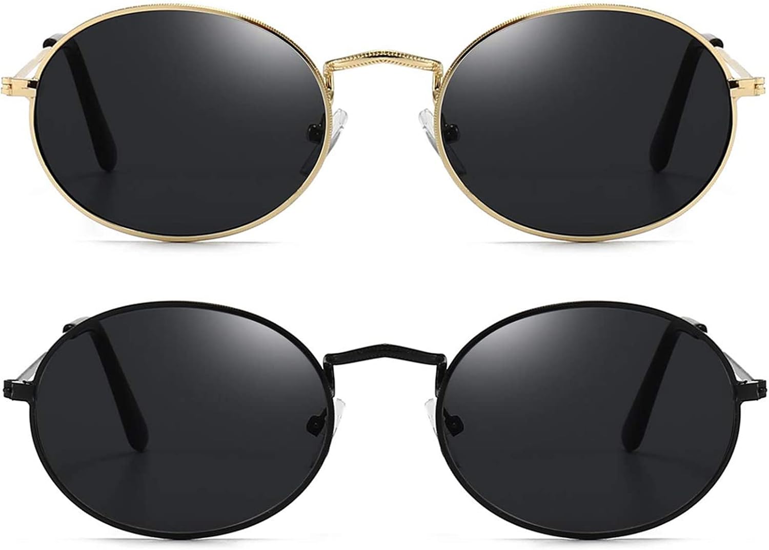 JUDOO Oval Sunglasses for Women Men Vintage 90s Metal Frame Black Glasses