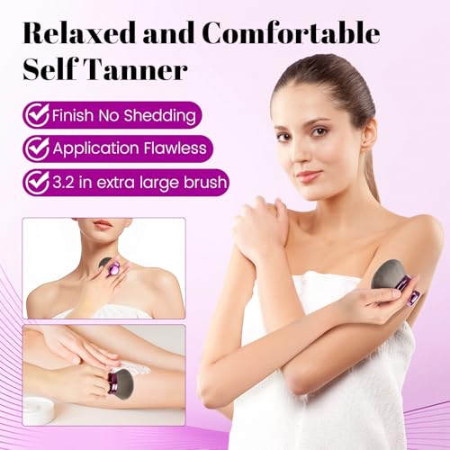 QJKLWV Extra Large Body Makeup Brush For Self Tanner,Makeup Brush For Self Tanner Face Leg,Self Tan Back Applicator,3.2in Sphere Kabuki Brush For Bronzers Blend Self Tanning with Drawstring Bag Purple Vegan