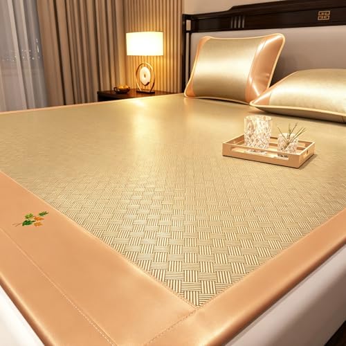 AVSMGP ,Marrón,90×195cm (35.4×76.8'), Juego Alfombrilla Refrescante Verano con Fundas Almohada, Alfombrilla Verano Plegable Hecha A Mano para Hogar,Escuela, Personas Que Pasan Calor Dormir
