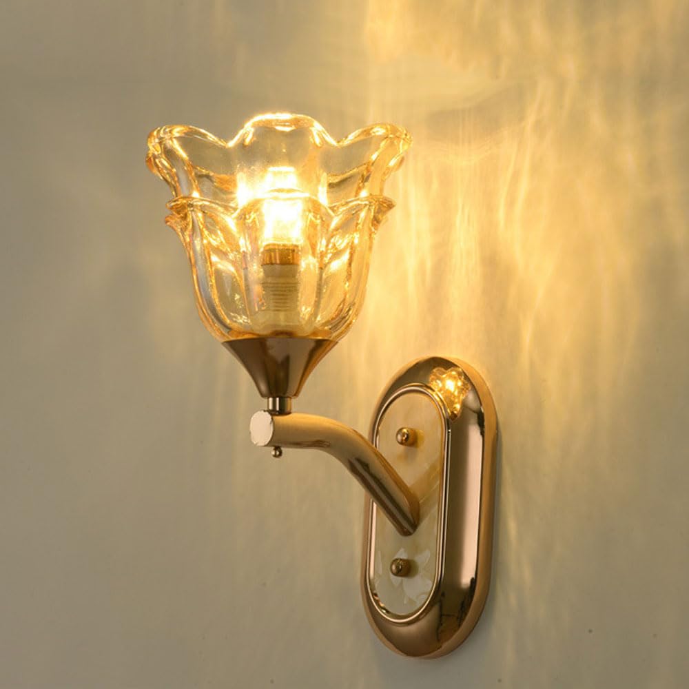 Nowoczesna złota szklana lampa ścienna ze szklaną lampą ścienną w kolorze różowego złota idealna jako lampka nocna do salonu, pokoju dziecięcego, wejścia lub jadalni