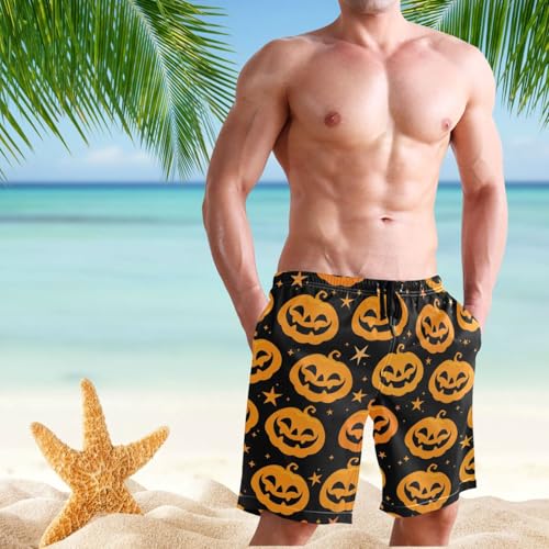 Orange Halloween Pumpkins Star Men's Swim Trunks Beach Shorts Quick Dry Swim Board shorts Bathing Suits S3