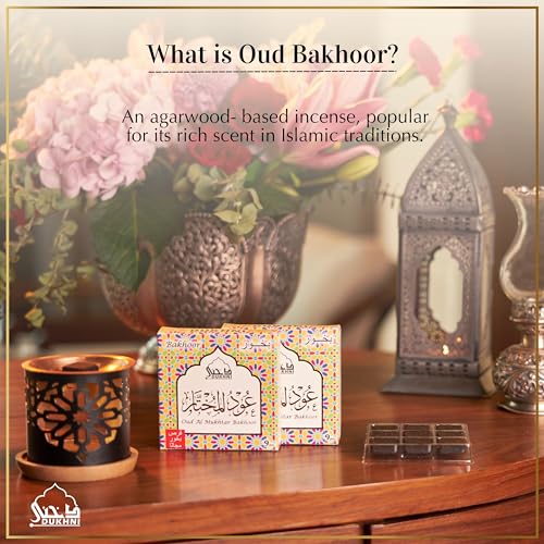 Image of Oud Al Mukhtar Bakhoor Set عود بخور و مبخرشمعدان by Dukhni | 2 x 9 Piece Each & Oriental Bakhoor Burner | Arabic Bakhoor Incense | Floral Oud Blend | Perfect for Prayer Time | to Relax & Meditate