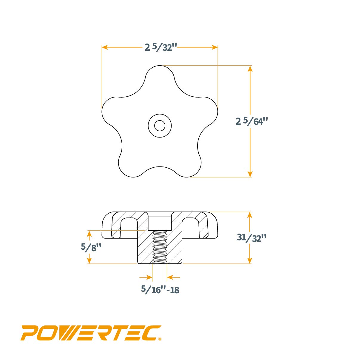 PowerTec 71071 5-Star Thru Knob 5/16-Inch-18, 5-Pack, Black, 5/16"-18 - Image 2