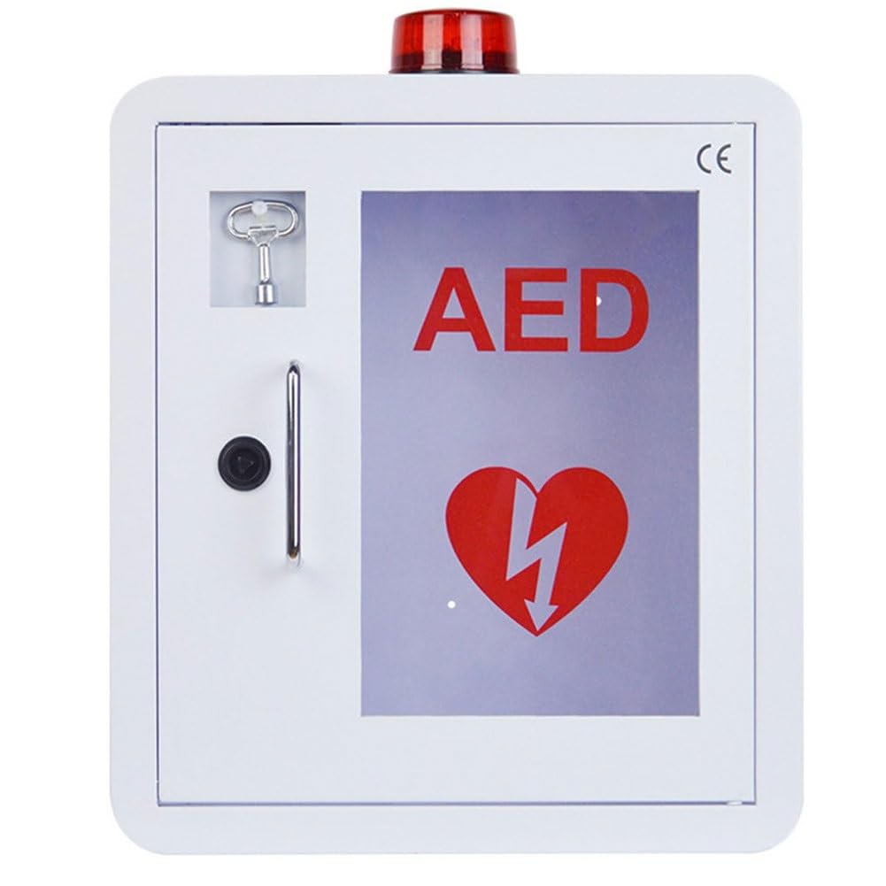 Armoire de rangement for défibrillateur AED, boîte de premiers secours murale for défibrillateur AED avec clé et alarme, conception à coins arrondis, boîtier en plaque métallique en acier, for urgence