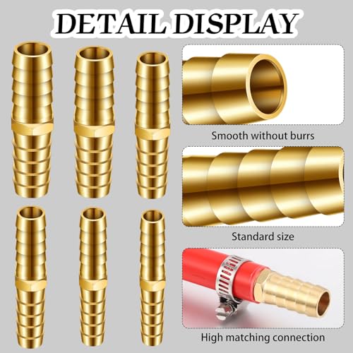 Yaocom XIE-YAOCOM-120 12Pcs Brass Hose Barb Union Fitting Barb Splicer Mender Joiner Hose Fitting With 18Pcs Stainless Steel Pipe Hose Clamp thumb #3