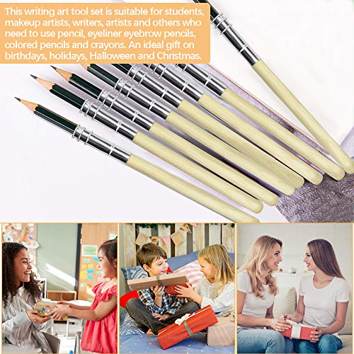 WANTOUTH Wooden Pencil Extenders Crayon Extension Pencil Extender Holder Art Pencil Lengthener Adjustable Pencil Extender with Stainless Steel Handle for School Art Writing Sketching Painting