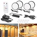 WOBANE LED Under Cabinet Lights, Black Puck Lights, 9W 700Lumens, Remote Control, Dimmable Counter Lighting for Kitchen, Closet, Shelf, 2700K Warm White,Super Bright,Timing, Ultra Thin, Set of 4