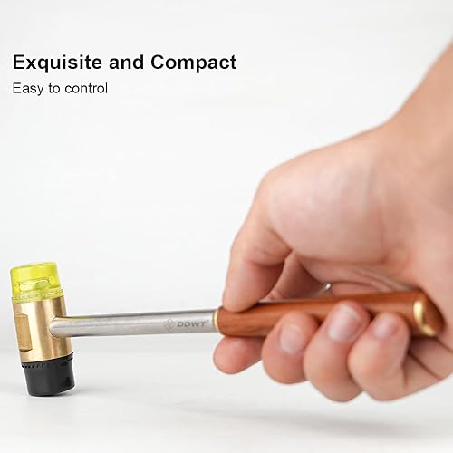 Miniatura 6 de Martillo de mazo de goma pequeño Martillo de cara suave Cuerpo de latón Mango de acero inoxidable Mango de madera para instalación de montaje