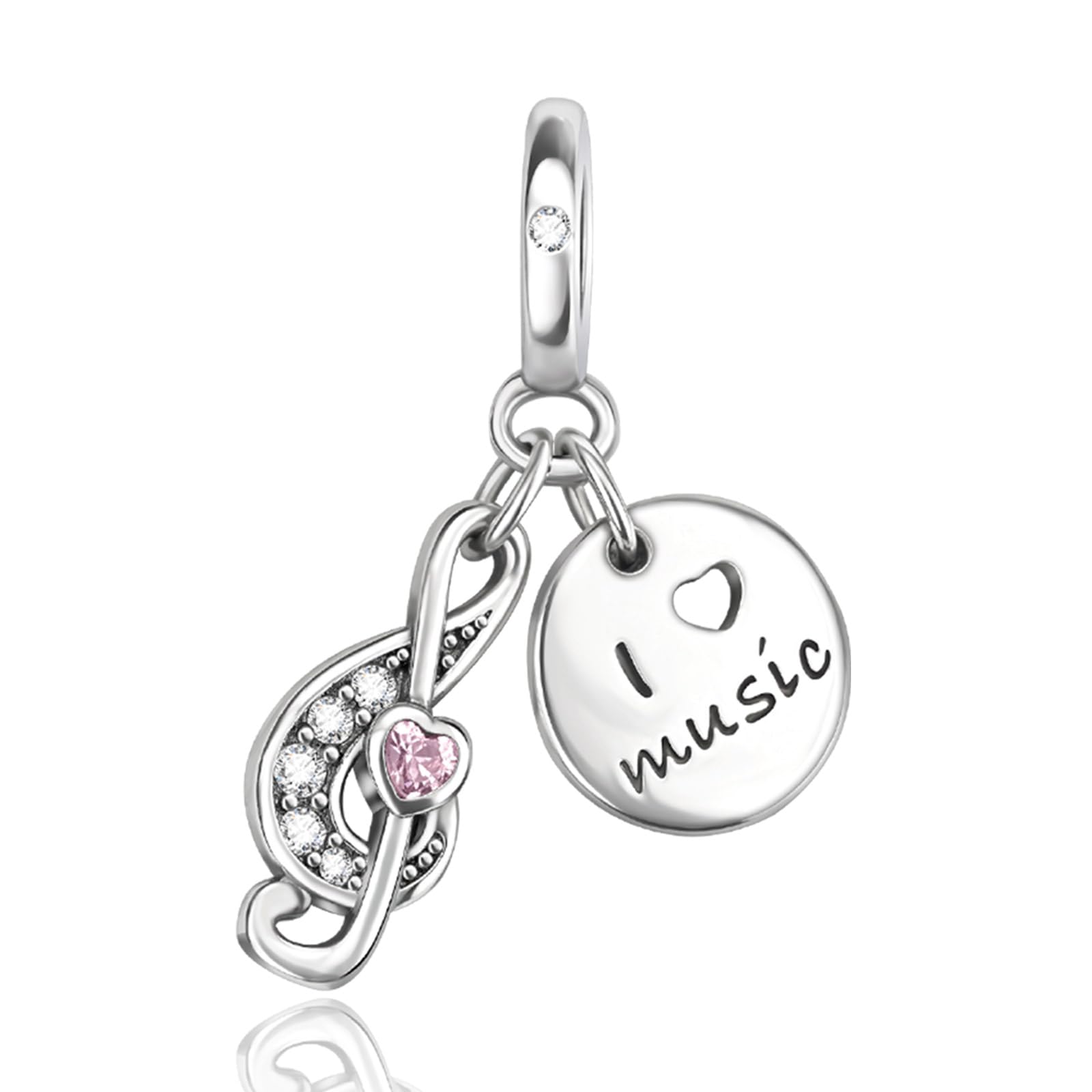 Rimgoris 925er Sterlingsilber Notenschlüssel Anhänger Charm I Love Music Perle Passt zu europäischen Schlangenkett-Armbändern, Musik Geschenk für Musiker & Fans
